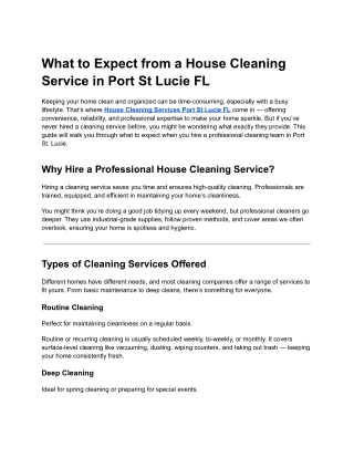 What to Expect from a House Cleaning Service in Port St Lucie FL