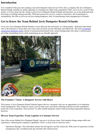 Get to Know the Team Behind Javis Dumpster Rental Orlando