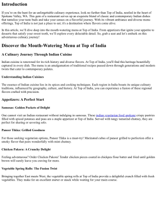 Discover the Mouth-Watering Menu at Top of India