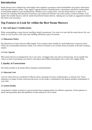 Top Features to Look for inside the Best Steam Showers
