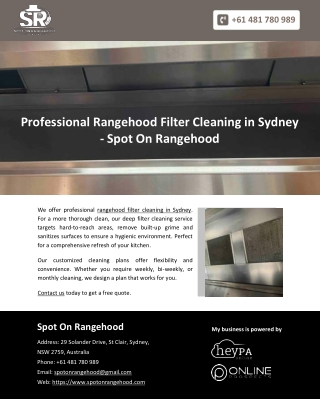Professional Rangehood Filter Cleaning in Sydney - Spot On Rangehood