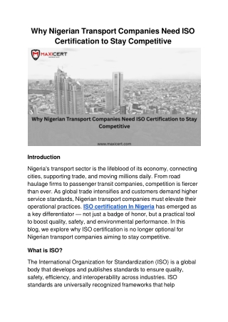 Why Nigerian Transport Companies Need ISO Certification to Stay Competitive