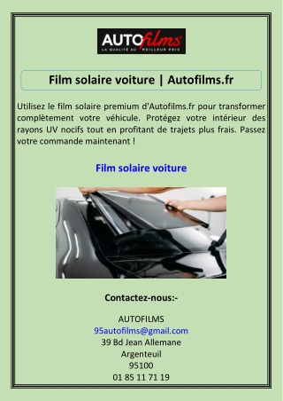 Film solaire voiture Autofilms.fr