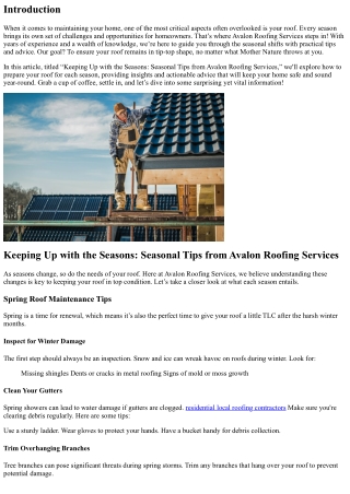 “Keeping Up with the Seasons: Seasonal Tips from Avalon Roofing Services”