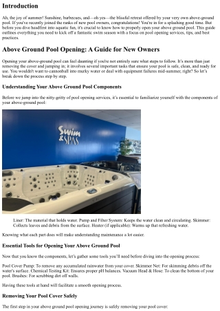 Above Ground Pool Opening: A Guide for New Owners