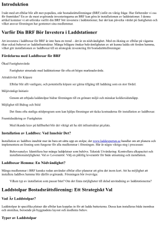 Varför Din BRF Bör Investera i Laddstationer