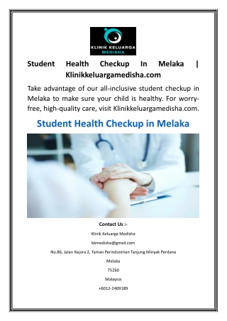 Student Health Checkup In Melaka  Klinikkeluargamedisha.com