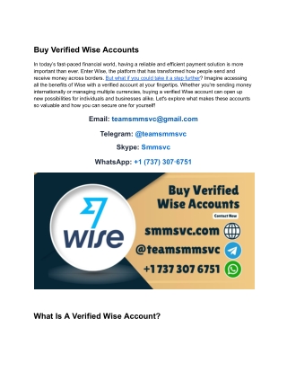 Buy Verified Wise Accounts - US, UK, 100% Genuine & Safe - Copy