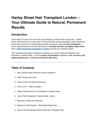 Harley Street Hair Transplant London – Your Ultimate Guide to Natural, Permanent Results