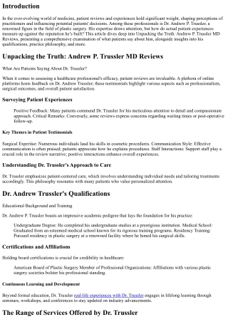 Unpacking the Truth: Andrew P. Trussler MD Reviews