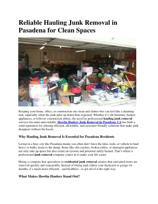 Reliable Hauling Junk Removal in Pasadena for Clean Spaces