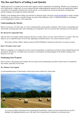 The Dos and Don'ts of Selling Land Quickly