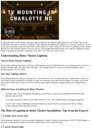 The Role of Lighting in Home Theater Installation: Tips from the Experts