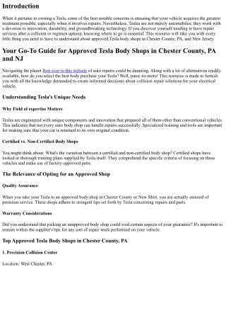 Your Best Manual for Approved Tesla Body Shops in Chester County, PA and NJ