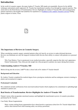 Real Stories of Transformation: Review Highlights for Andrew P Trussler MD