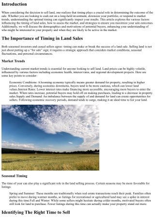 Selling Land: Timing Is Everything
