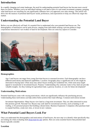 Understanding the Needs of Potential Land Buyers