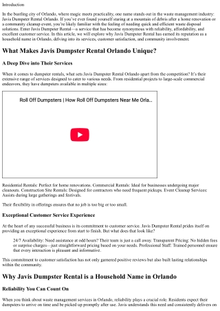 Why Javis Dumpster Rental is a Household Name in Orlando