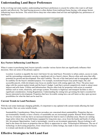Land Buyer Preferences: What Sells Fast