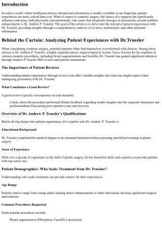 Behind the Curtain: Analyzing Patient Experiences with Dr.Trussler
