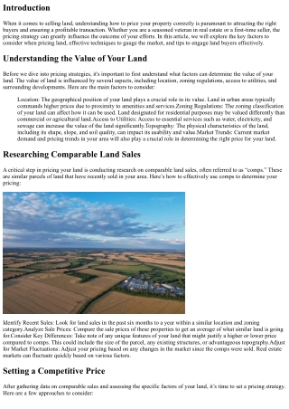 Selling Land: What You Need to Know About Pricing