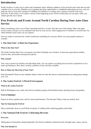 Free Festivals and Events Around North Carolina During Your Auto Glass Service