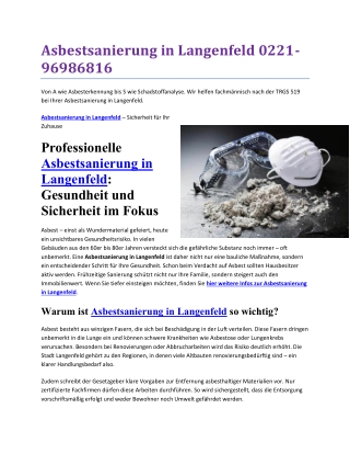 Asbestsanierung in Langenfeld 0221-96986816