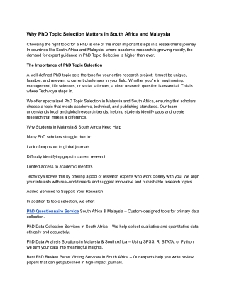 Why PhD Topic Selection Matters in South Africa and Malaysia