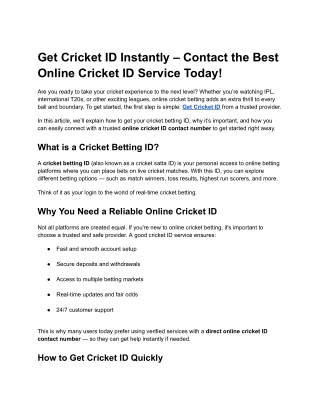 Get Cricket ID Instantly – Contact the Best Online Cricket ID Service Today!