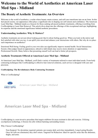 Welcome to the World of Aesthetics at American Laser Med Spa - Midland
