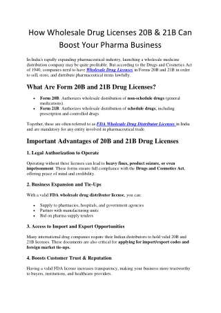 How Wholesale Drug Licenses 20B & 21B Can Boost Your Pharma Business