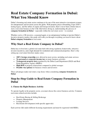 Real Estate Company Formation in Dubai: What You Should Know