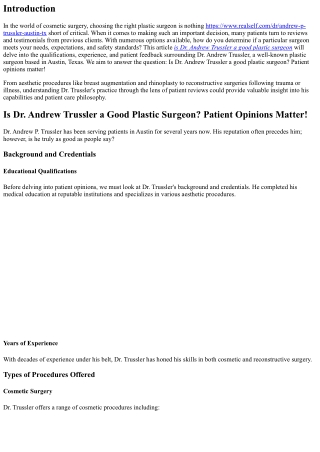 Is Dr. Andrew Trussler a Good Plastic Surgeon? Patient Opinions Matter!