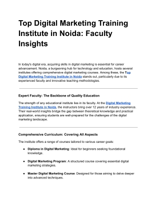 Top Digital Marketing Training Institute in Noida: Faculty Insights