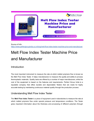 Melt Flow Index Tester Machine Price and Manufacturer