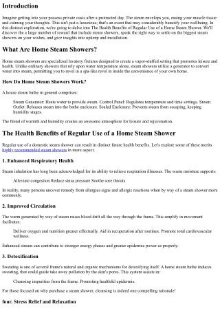 “The Health Benefits of Regular Use of a Home Steam Shower”