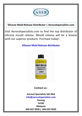 Silicone Mold Release Distributor Aerosolspecialists.com