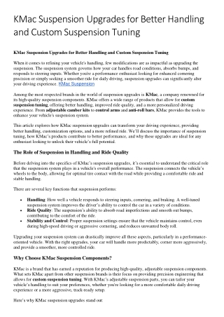 KMac Suspension Upgrades for Better Handling and Custom Suspension Tuning (1)