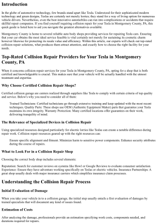 Top-Rated Collision Repair Services for Your Tesla in Montgomery County, PA .