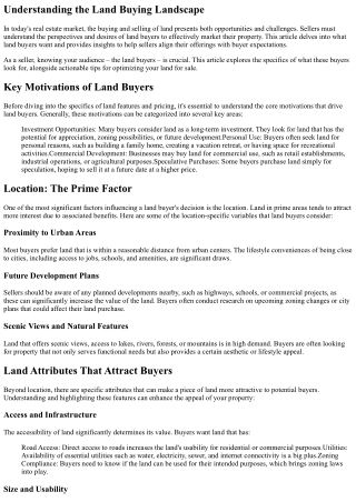 What Land Buyers Want: Insights for Sellers