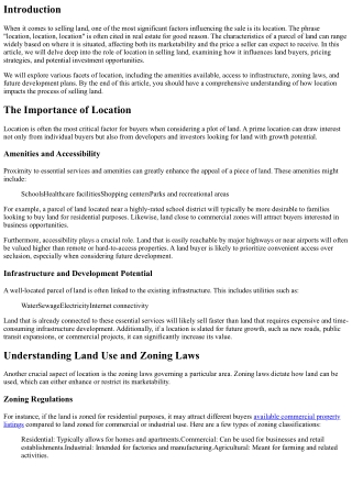 The Role of Location in Selling Land