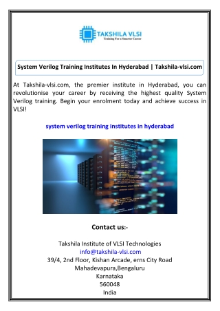 System Verilog Training Institutes In Hyderabad Takshila-vlsi.com