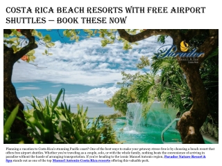 Costa Rica Beach Resorts with Free Airport Shuttles — Book These Now