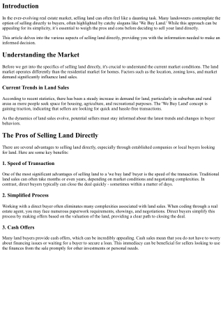 We Buy Land: The Pros and Cons of Selling Directly