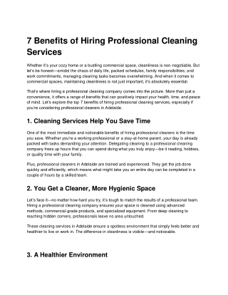 7 Key Benefits of Hiring Professional Cleaning Services for Your Home or Busines