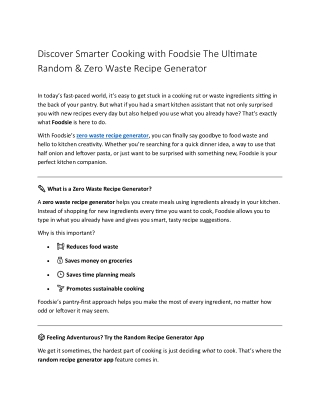 Discover Smarter Cooking with Foodsie The Ultimate Random & Zero Waste Recipe Generator