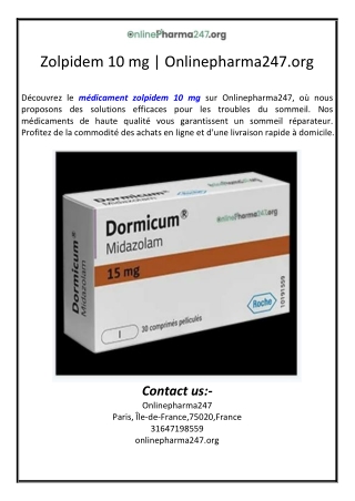 Zolpidem 10 mg | Onlinepharma247.org