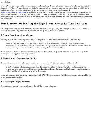 Best Practices for Selecting the Right Steam Shower for Your Bathroom