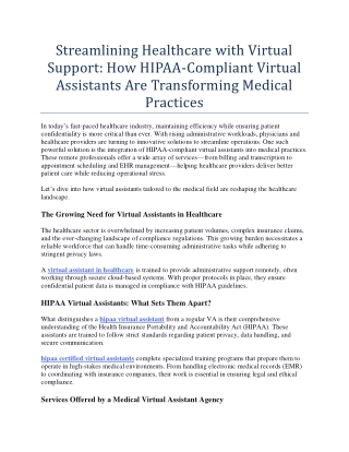 Streamlining Healthcare with Virtual Support