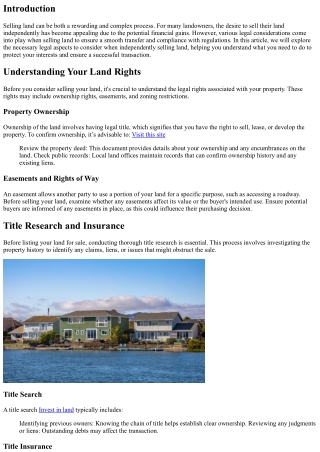 Legal Considerations When Selling Land Independently